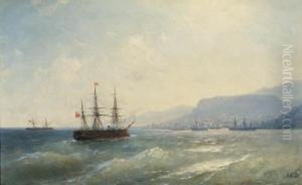 Turkish Corvette Ertugrul Off The Black Sea Coast Of Asiaminor Oil Painting by Ivan Konstantinovich Aivazovsky