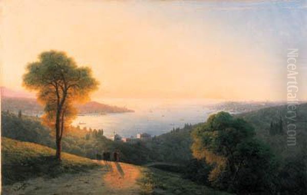 A View Of The Bosphorus From The
 European Side Above The Palace Ofthe Dolmabahe, The Seraglio Point On 
The Right Oil Painting by Ivan Konstantinovich Aivazovsky