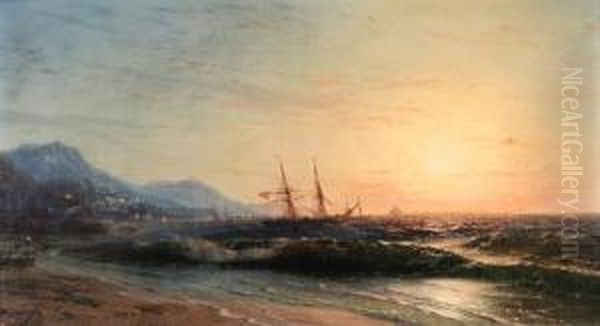 A Coastal View At Sunset Oil Painting by Ivan Konstantinovich Aivazovsky