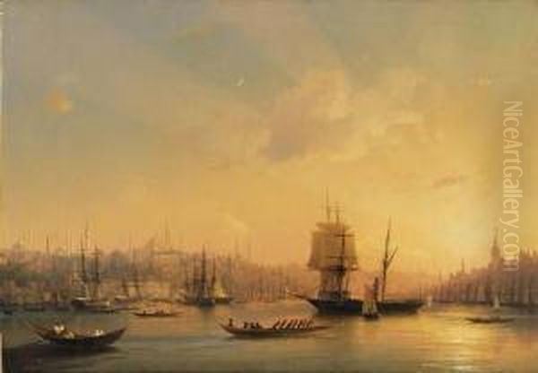 Dusk On The Golden Horn With The Blue Mosque And Constantinople Beyond Oil Painting by Ivan Konstantinovich Aivazovsky