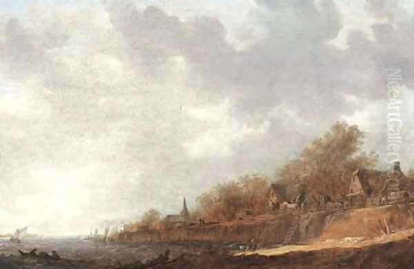 A village at the banks of a river Oil Painting by Jan van Goyen