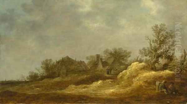 Travellers resting on a track, a village in the distance Oil Painting by Jan van Goyen