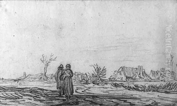 A couple approaching a village Oil Painting by Jan van Goyen