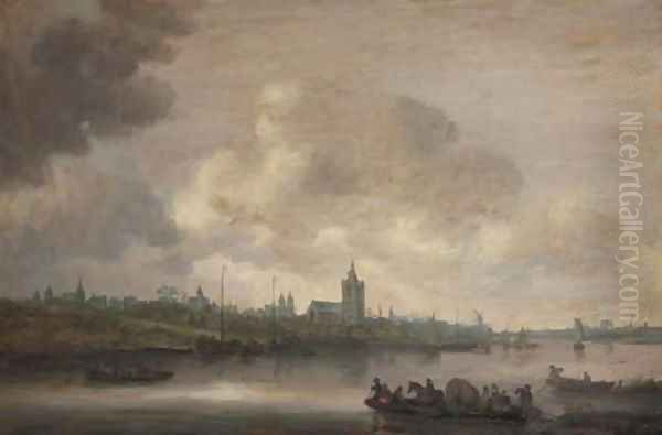 A view of Arnhem with fishermen in rowing boats in the foreground 2 Oil Painting by Jan van Goyen