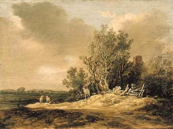 A wooded landscape with figures on a path Oil Painting by Jan van Goyen