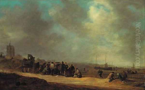 Fisherfolk on the beach at Scheveningen Oil Painting by Jan van Goyen