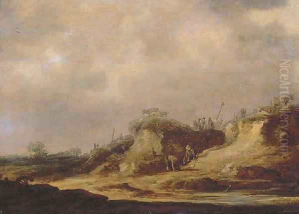 A dune landscape with herdsman tending their cattle Oil Painting by Jan van Goyen