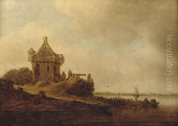 A watchtower at the mouth of an estuary Oil Painting by Jan van Goyen