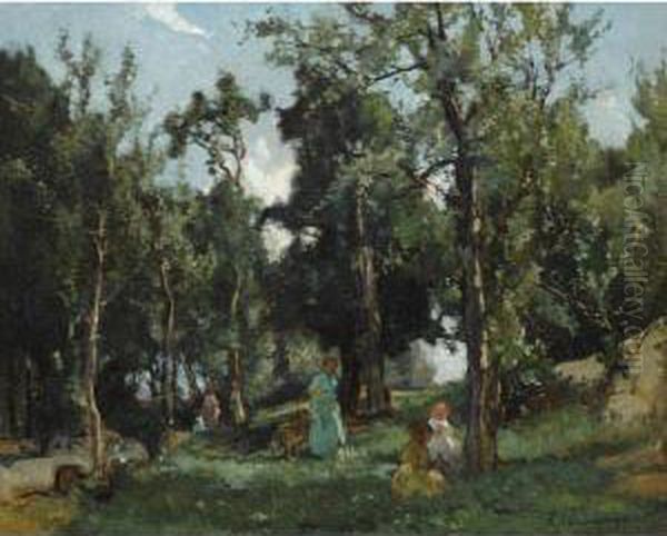 Strolling In The Woods On A Summer Day Oil Painting by Johannes Evert Akkeringa