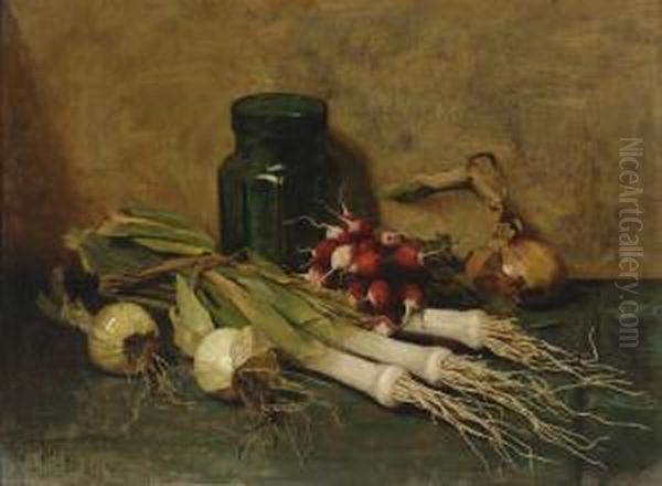 Still Life With Leek Andradish Oil Painting by Johannes Evert Akkeringa