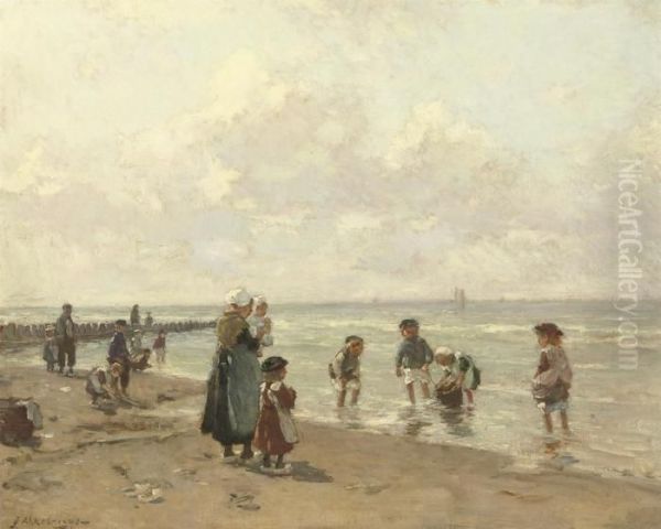 A Sunny Day On The Beach Oil Painting by Johannes Evert Akkeringa