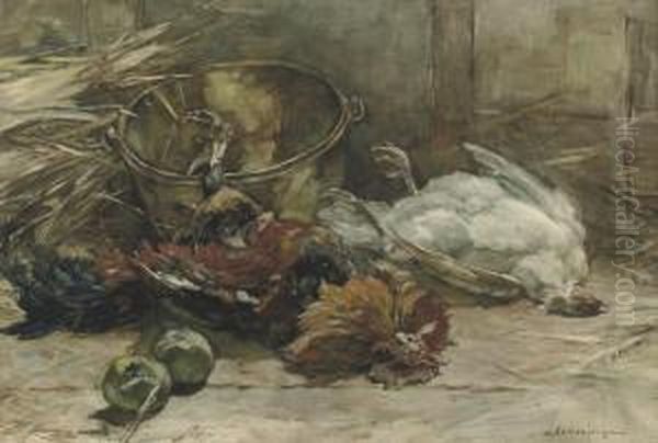 Still Life With Poultry And Apples Oil Painting by Johannes Evert Akkeringa