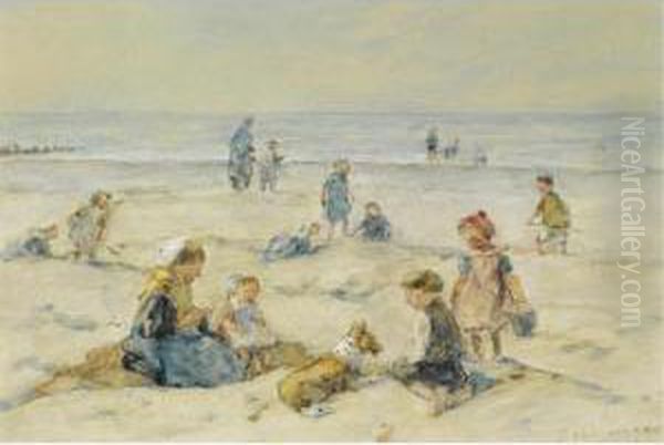 A Day At The Beach Oil Painting by Johannes Evert Akkeringa