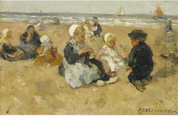 A Day At The Beach Oil Painting by Johannes Evert Akkeringa