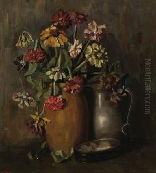 Flowers In A Vase Oil Painting by Johannes Evert Akkeringa