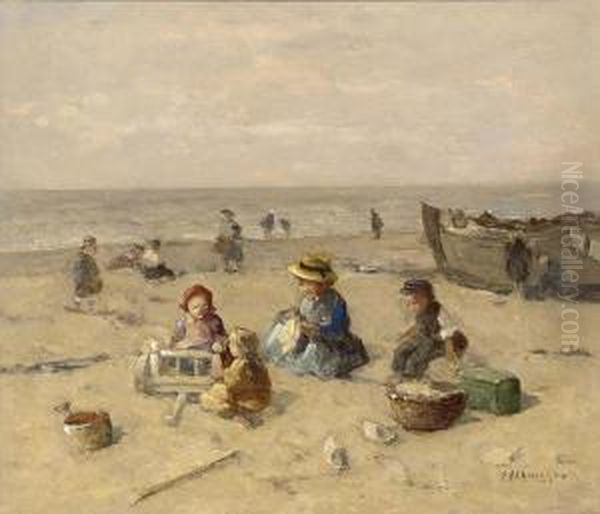 Day At The Beach Oil Painting by Johannes Evert Akkeringa