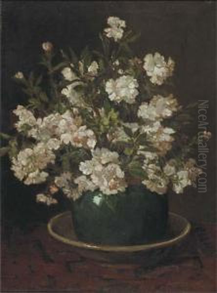 Azalea In An Earthenware Pot Oil Painting by Johannes Evert Akkeringa