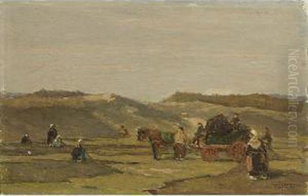 Netmenders In The Dunes Oil Painting by Johannes Evert Akkeringa