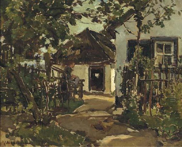 By The White Farmhouse Oil Painting by Johannes Evert Akkeringa