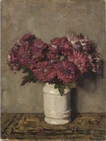 Chrysanthemums In A Vase Oil Painting by Johannes Evert Akkeringa