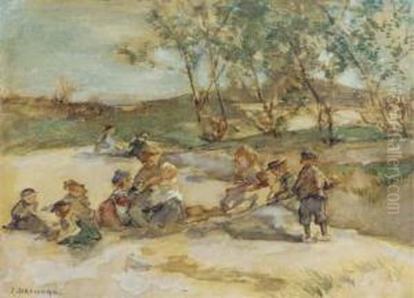 Playing In The Dunes Oil Painting by Johannes Evert Akkeringa