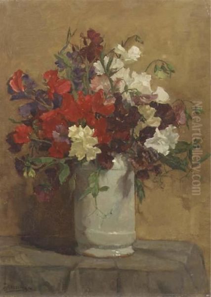 Lathyrus: Sweetpea In A Vase Oil Painting by Johannes Evert Akkeringa