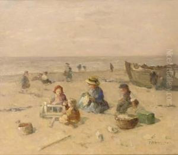 Beach Fun Oil Painting by Johannes Evert Akkeringa