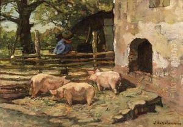 Lunch Time Oil Painting by Johannes Evert Akkeringa