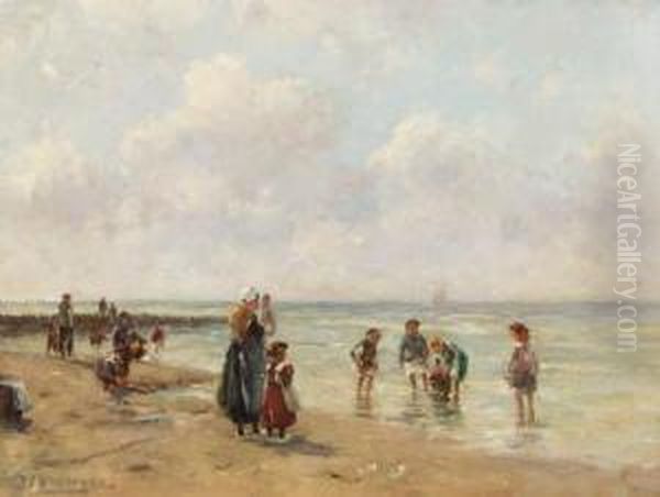 A Sunny Day At The Beach Oil Painting by Johannes Evert Akkeringa