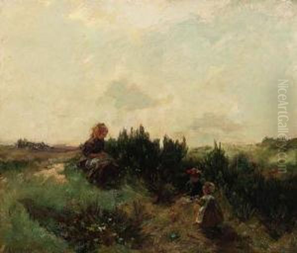 Children Playing In The Dunes Oil Painting by Johannes Evert Akkeringa