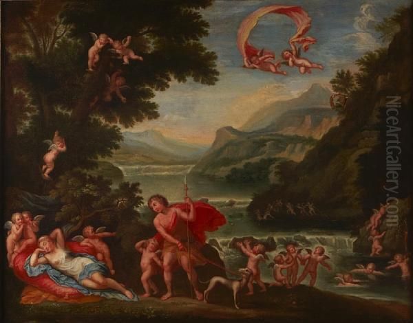 Venus And Adonis Oil Painting by Francesco Albani