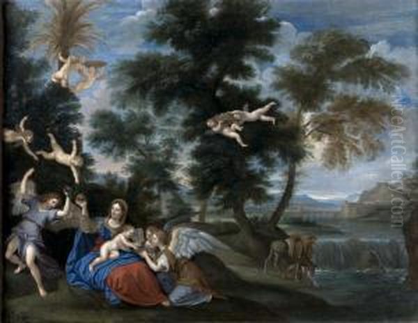 Le Repos De La Sainte Famille Pendant La Fuite En Egypte Oil Painting by Francesco Albani