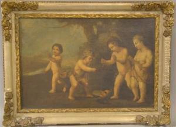 Cherubs Playing With A Mask Oil Painting by Francesco Albani