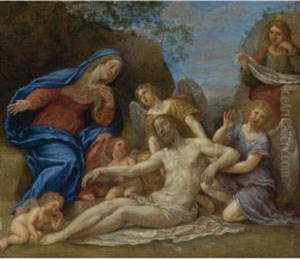 Lamentation With The Virgin, St. John And Angels Oil Painting by Francesco Albani