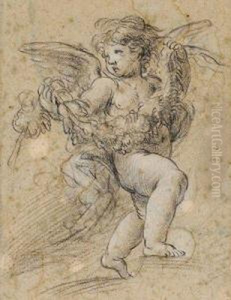 Putto Portant Une Guirlande De Feuillages Oil Painting by Francesco Albani