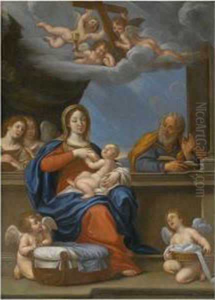 The Holy Family With Angels And Putti Oil Painting by Francesco Albani