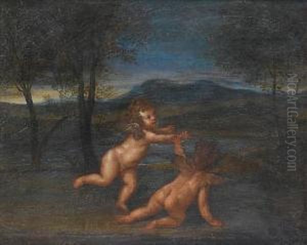 Putti Playing In An Open Landscape Oil Painting by Francesco Albani