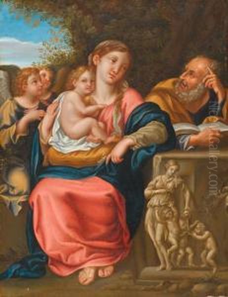 Holy Family Resting On The Flight Into Egypt. Oil Painting by Francesco Albani