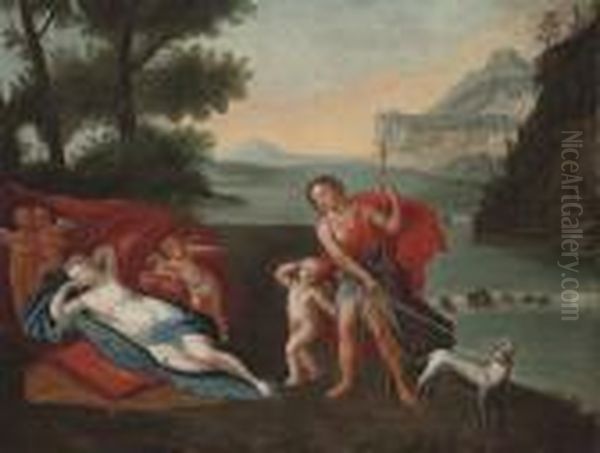 Venus And Adonis In A Landscape With Putti Oil Painting by Francesco Albani