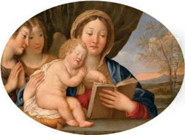 The Madonna And Child With Attendant Angels Oil Painting by Francesco Albani