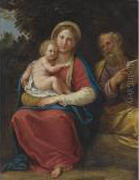 Holy Family In A Landscape Oil Painting by Francesco Albani