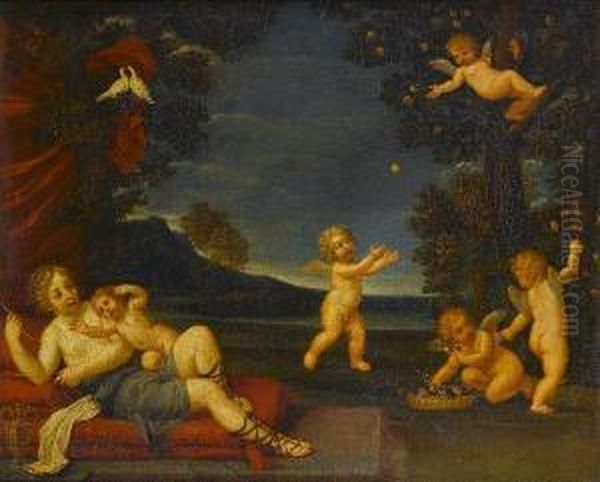 Venus And Cupid With Putti Oil Painting by Francesco Albani