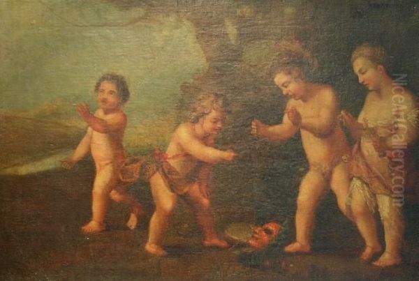 Cherubs Playing With A Mask Oil Painting by Francesco Albani