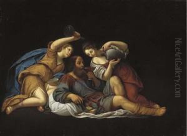 Lot Made Drunk By His Two Daughters Oil Painting by Francesco Albani