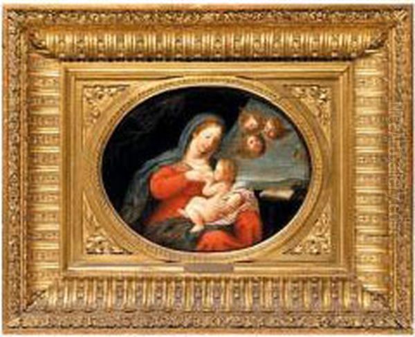 The Madonna And Child With Putti Oil Painting by Francesco Albani