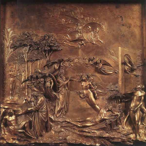 Adam and Eve in the Garden of Eden Oil Painting by Lorenzo Ghiberti