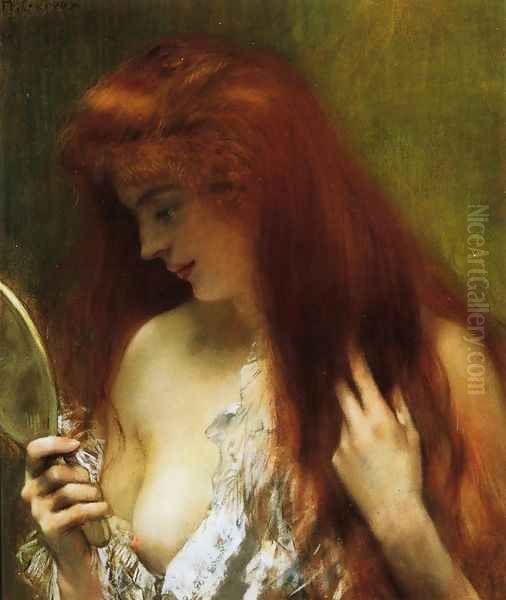 Young Red Head Gooming Herself Oil Painting by Henri Gervex