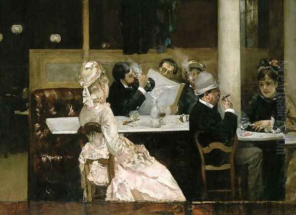 Cafe Scene in Paris 1877 Oil Painting by Henri Gervex