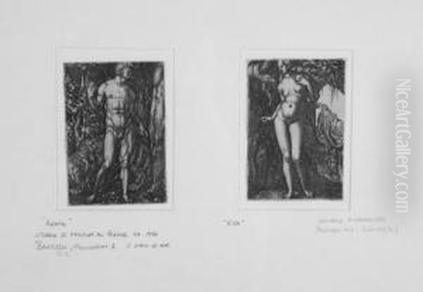 Adam And Eve (two Prints) Oil Painting by Heinrich Aldegrever