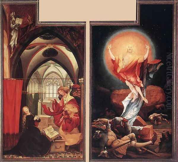 Annunciation and Resurrection c. 1515 Oil Painting by Matthias Grunewald (Mathis Gothardt)